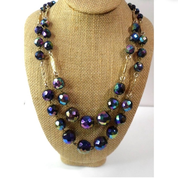 Vintage Purple AURORA BOREALIS CHOKER Necklace Double Strand Glass W Germany 17" - Picture 1 of 6